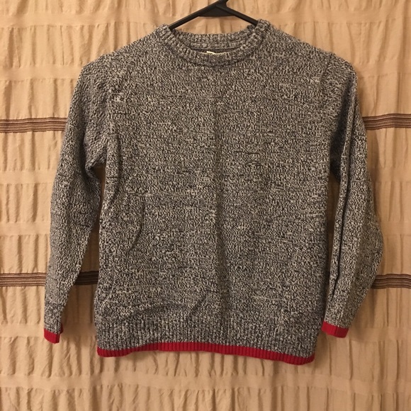 Heathered grey sweater with red trim. - Picture 2 of 4